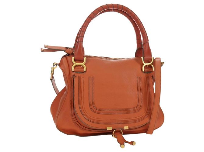 Chloé Bolsa Chloe Marcie de Couro 2way Orange Gold Auth 189042A Dourado Laranja