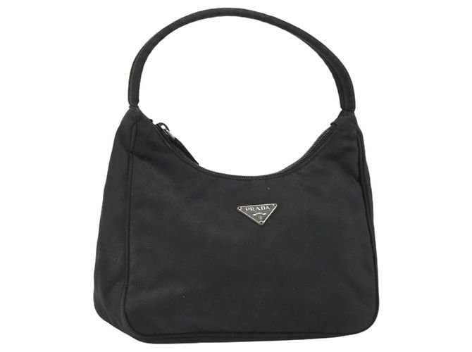 PRADA Handtasche Pouch Nylon Schwarz Silber Auth 186598