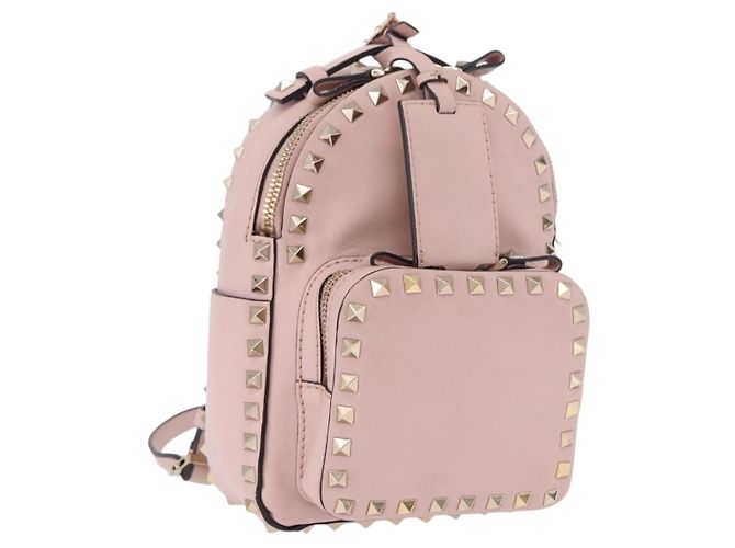 Sac à dos VALENTINO Studs en cuir Rose Gold Auth BA13535 Doré