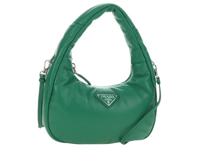 PRADA Handtasche aus Leder 2way Grün Silber Auth 189777SM