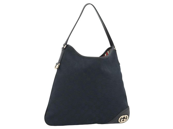 GUCCI GG Canvas Shoulder Bag Black Gold 169947 Auth 190317A Golden