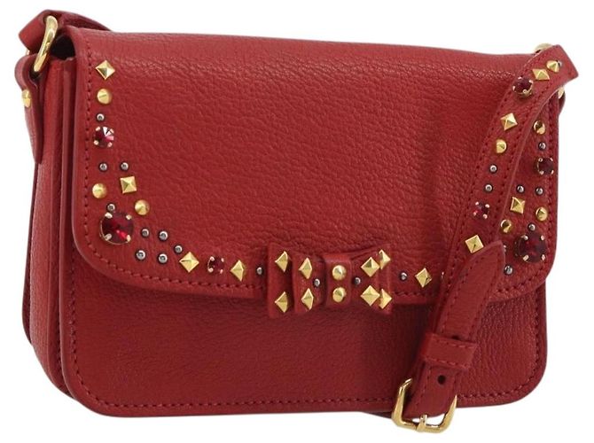 Bolsa de Ombro Miu Miu em Couro Vermelho e Ouro Auth BA13686V Dourado