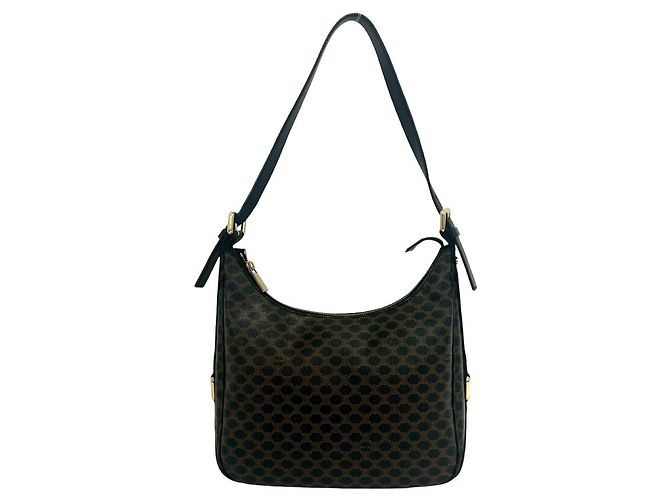 Céline Celine Macadam Blazon Triomphe Logo Pattern Semi-Shoulder Tote Bag Brown Black