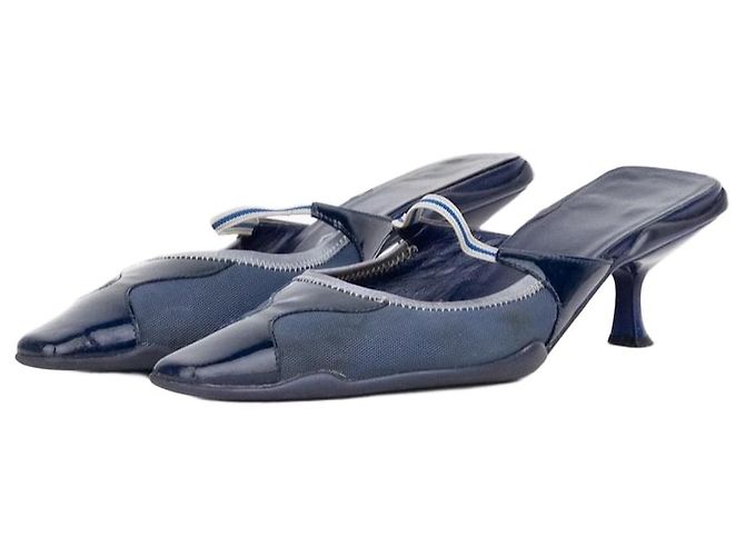 Prada SS00 Square Toe Mary-Jane Mule Kitten Heels Navy blue