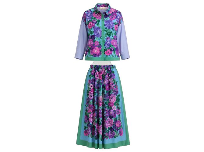 Completo in Seta Floreale Weekend Max Mara Rosa Blu Verde Porpora