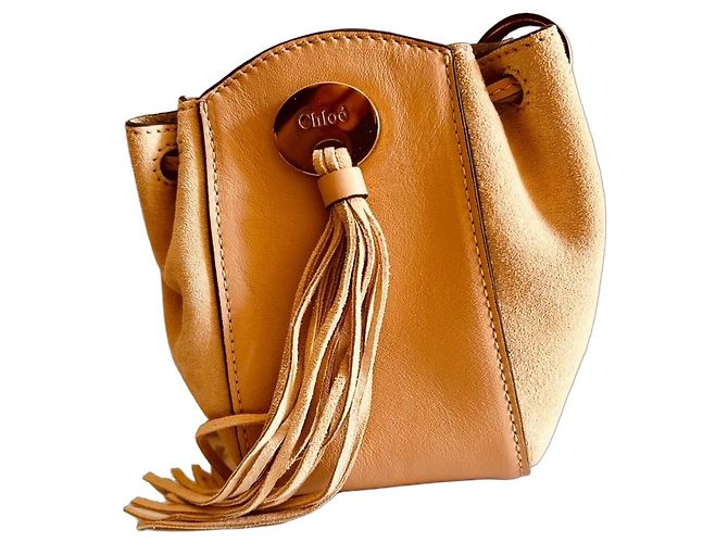 Chloé Mini Borsa a Secchiello Pelle Scamosciato Beige