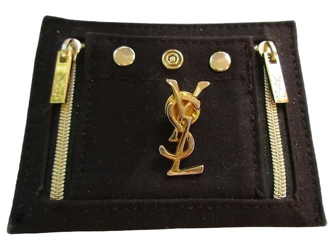 Yves Saint Laurent Broche YSL Cassandre Dorée Noir Bijouterie dorée