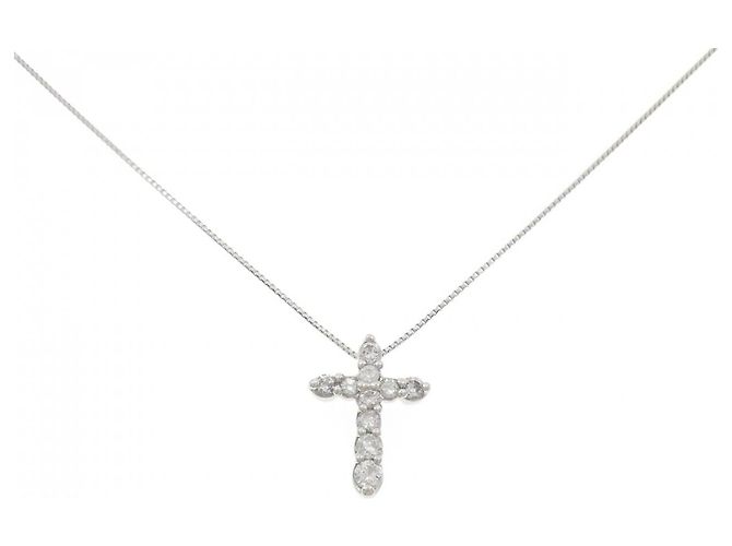 Autre Marque Collana Croce con Diamanti Pt900/Pt850 Argento