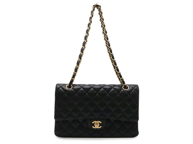 Timeless Bolsa de Ombro Chanel Matelassé 25 Coco Mark Double Chain Preto