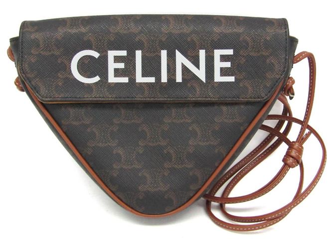 Céline Bolsa de Ombro Celine Triomphe Triangle Marrom Preto