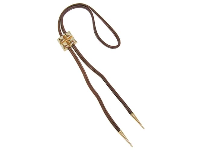Hermès Nœud papillon Hermes Medor Bolo Tie Marron Doré 