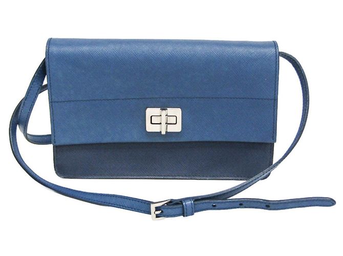 Prada Saffiano BT1020 Chain/Shoulder Wallet Blue