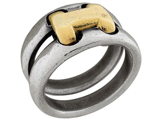 Hermès Olympe Ring Silberfarbenes Metall mit Goldbeschichtung