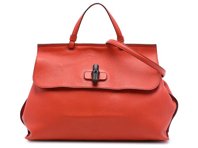 Bolso Gucci Orange de piel de becerro Bamboo Large Roja Naranja