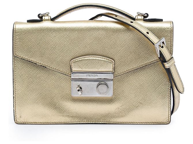 Sac à main Prada Gold Saffiano Sound Lock Doré