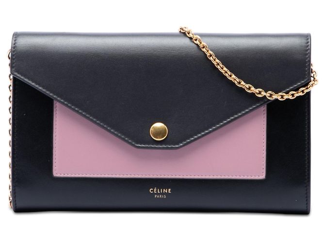 Céline Carteira envelope de couro bicolor preto Celine com corrente