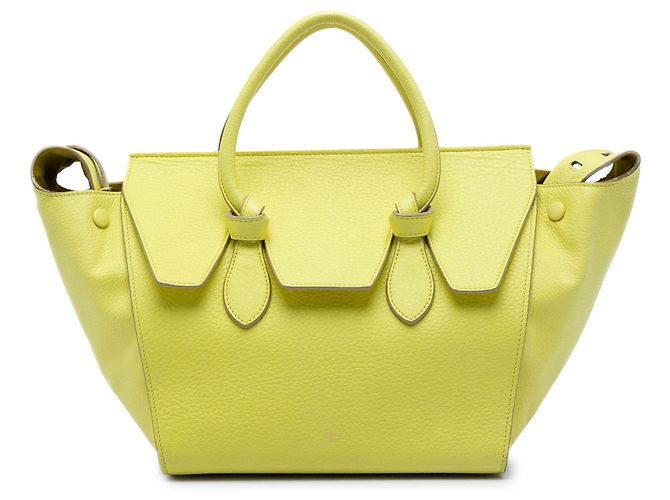 16 Céline Bolsa Celine Tie Knot em couro de bezerro granulado amarelo Small