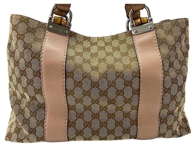 Borsa Tote Gucci Bamboo Rosa Beige