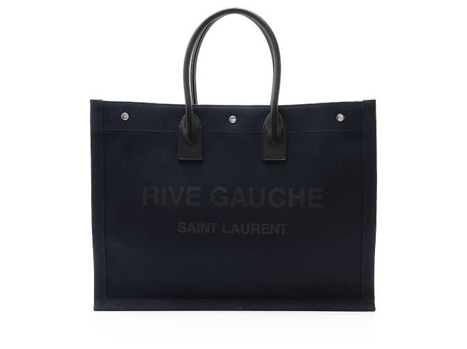 Tote Large Rive Gauche em canvas e couro de bezerro Saint Laurent Preto