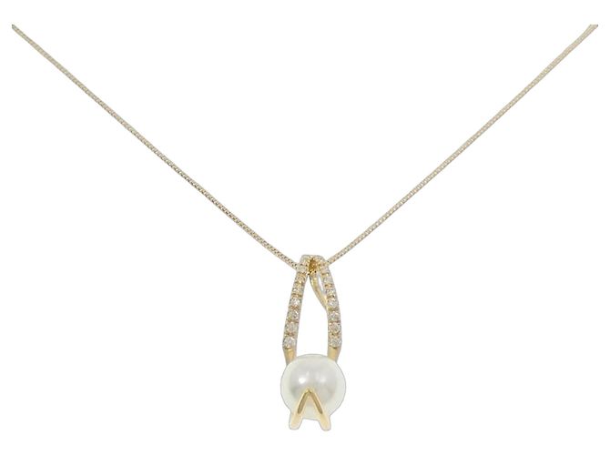 Autre Marque Colar de pérolas Akoya e diamantes Au750 Dourado