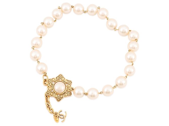 Collana di perle finte Chanel Bianco D'oro