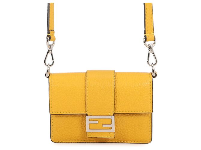 Pochette Micro Flat Baguette in pelle gialla Fendi Giallo
