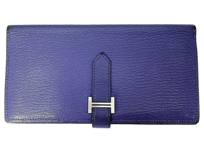 Hermès Hermes Bearn Soufflé Long Wallet Blue