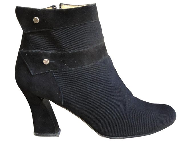Charles Jourdan Black fabric and suede ankle boots