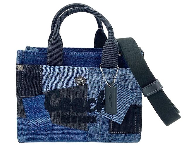 Bolso de mano 2-Way de patchwork de denim Coach Azul marino