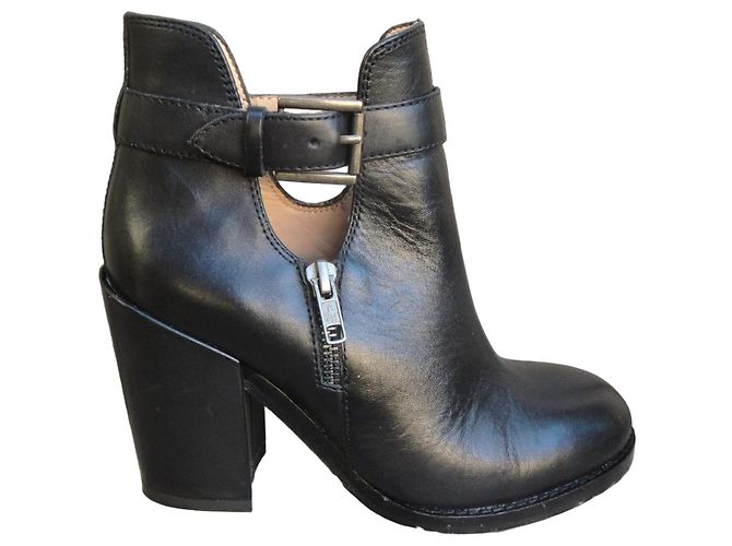 Ash Schwarze Lederstiefeletten mit Blockabsatz