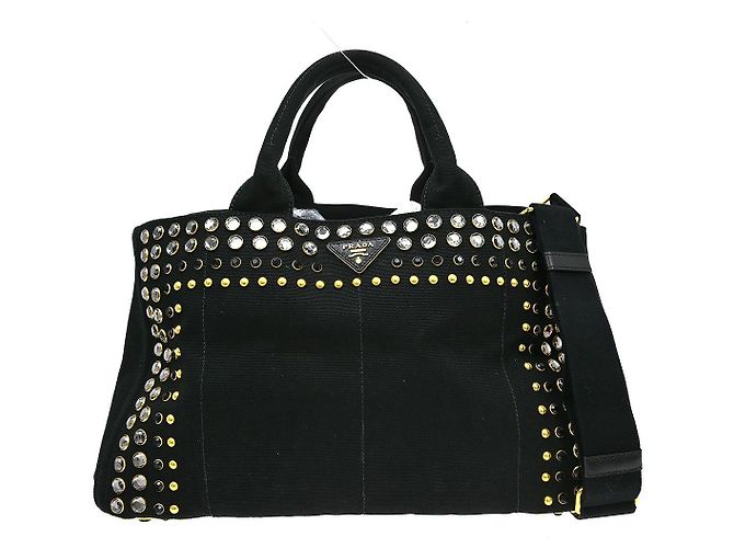 Tote Prada Canapa Convertible de lona com strass Large Preto