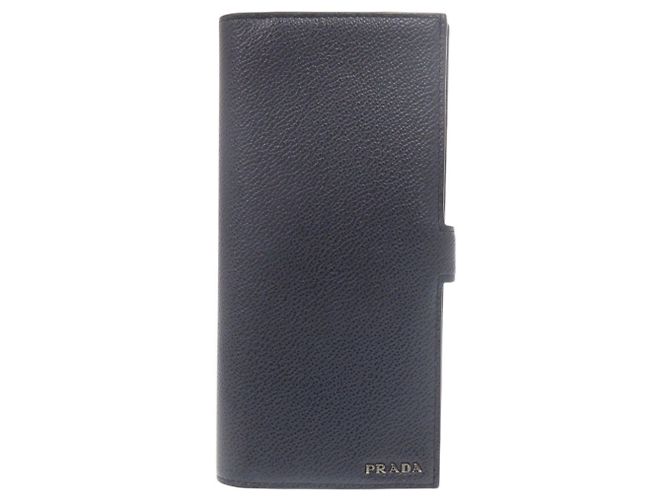 Prada Navy Leather Long Wallet Navy blue