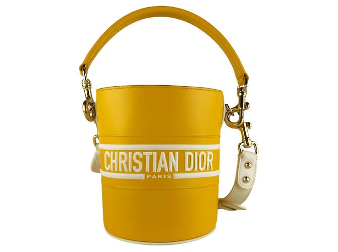 Borsa a tracolla a secchiello Christian Dior Vibe Bianco Giallo