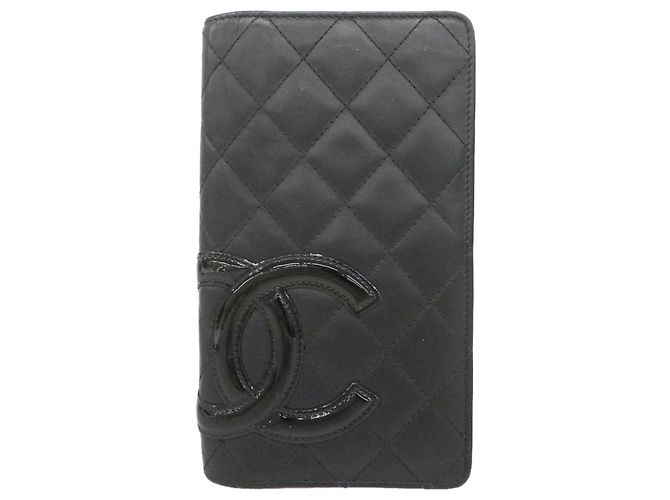 Cartera larga de cordero Cambon Chanel Negro Rosa