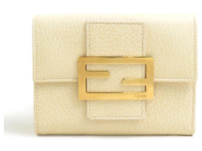 Fendi Tri-fold Wallet in Beige Leather