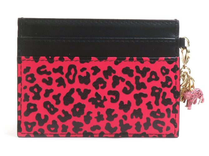 Christian Dior Kartenetui mit Leopardenmuster Schwarz Pink