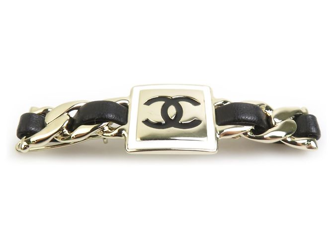 Clip per capelli Chanel con logo Coco Nero Bianco D'oro 