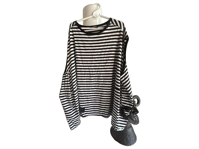 Munthe Plus Simonsen T-shirt a righe con dettagli in tulle Nero Bianco