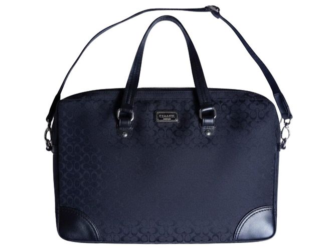 Coach Bolsa Laptop Canvas Signature e Couro Preto