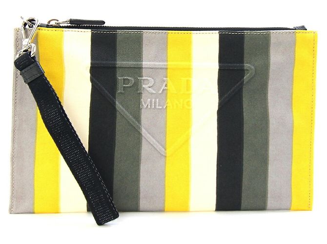 Clutch in tela multicolore e pelle Prada