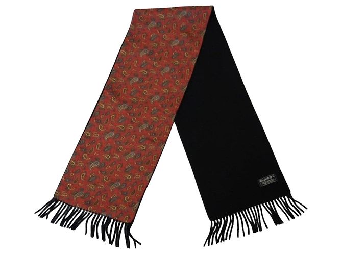 Burberry Sciarpa in Seta e Cashmere Paisley Reversibile Nero Rosso Multicolore