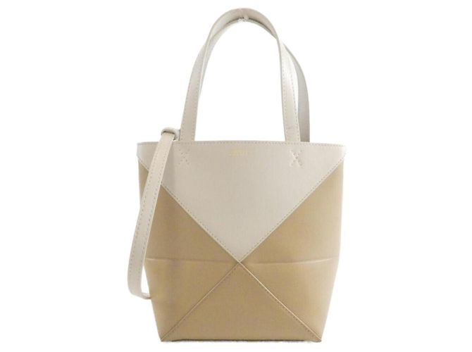 Mini sac cabas Loewe Puzzle Fold Blanc Beige
