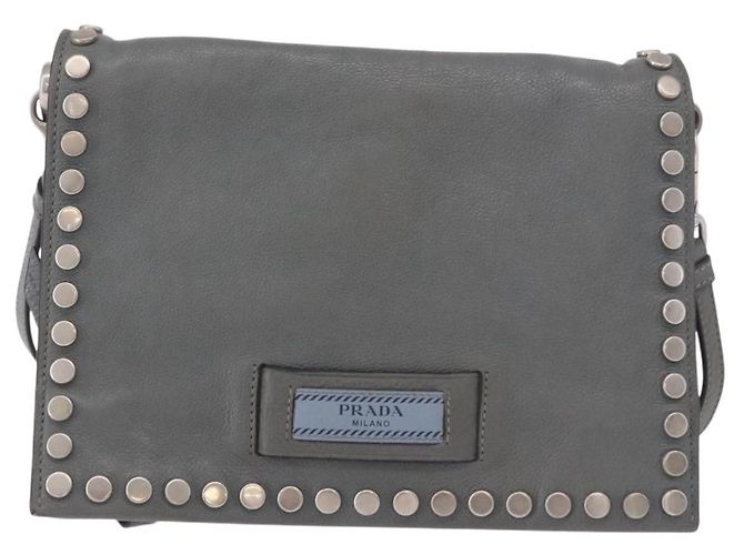 Prada Etiquette Flap Studded Glace Calfskin Small Marron