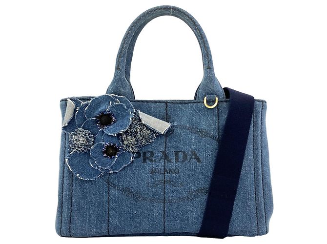 Borsa 2-Way Prada Canapa Mini Flower Blu