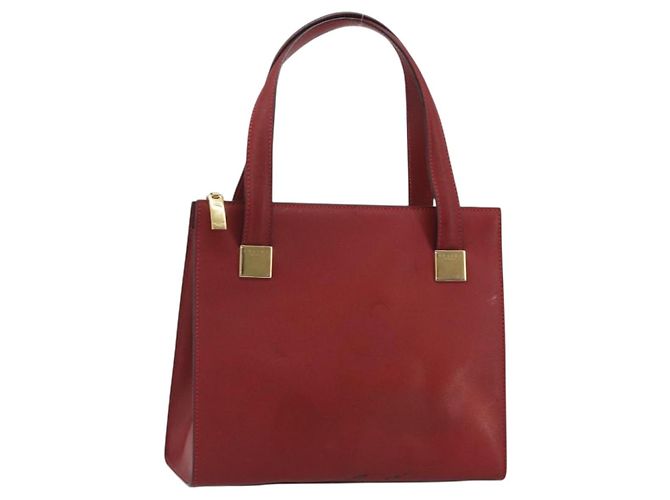 Céline Bolsa CELINE de couro vermelho ouro Auth bs35808 Dourado
