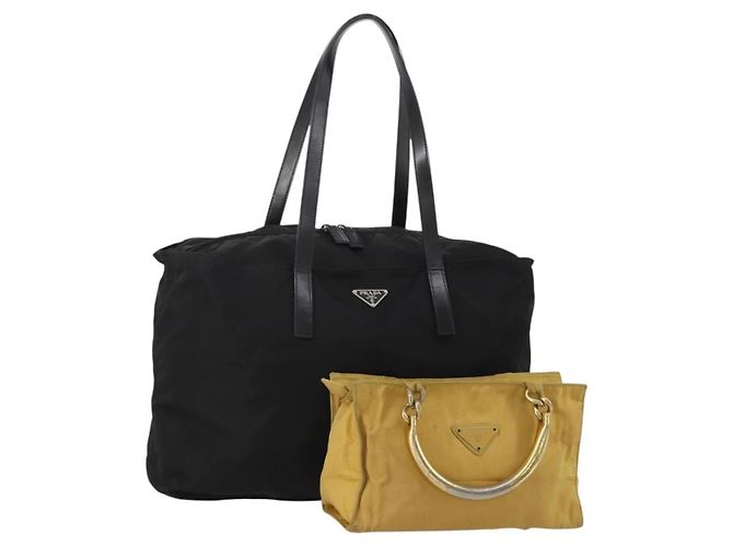 Sac à main PRADA Nylon 2 Set Noir Jaune Auth 186260