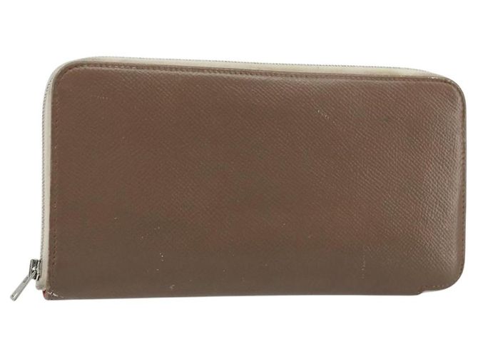 Hermès HERMES Azap Classic Long Wallet Couro Marrom Auth bs35755