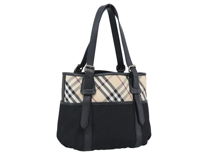 BURBERRY Nova Check Tote Bag Canvas Beige Silver Auth 189960A Silber