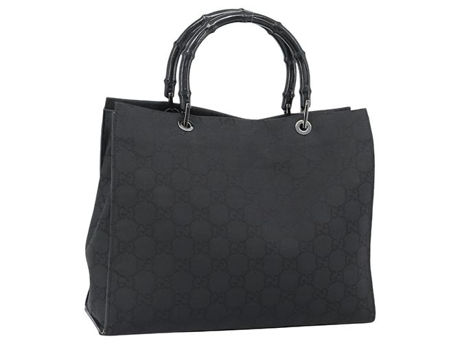 Borsa GUCCI GG Canvas Bamboo Nylon Nero Argento 002 1010 Auth ep15037