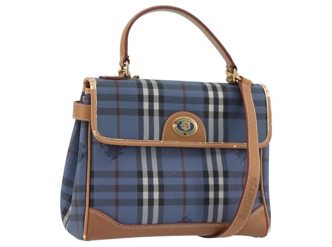 Borsa Burberrys Nova Check in PVC 2way Blu Oro Auth 190255 D'oro